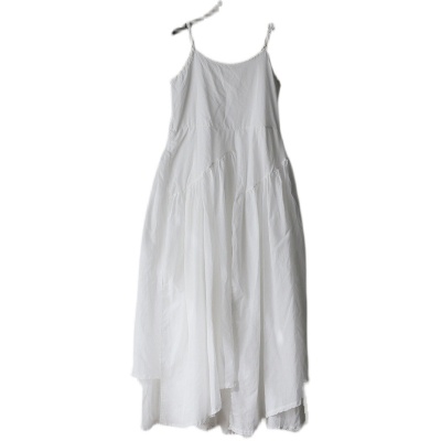 黑白超长不规则大摆吊带连衣裙女2024夏季新款文艺清新气质长裙子