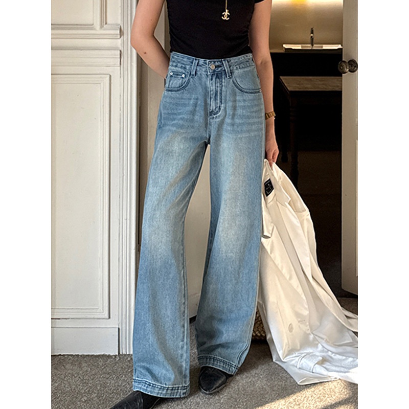 云长 棉高腰直筒牛仔裤女小个子显瘦裤子港风长裤春季新款 K0075