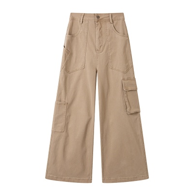 云长 卡其工装裤女冬季新款日系高腰显瘦长裤阔腿直筒休闲裤K0172