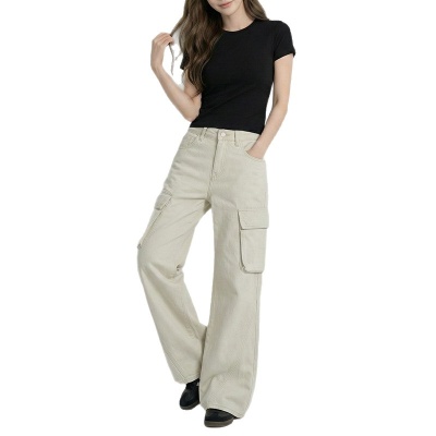 云长 全棉阔腿工装裤女春季新款潮流时尚微喇裤日系休闲裤现货批