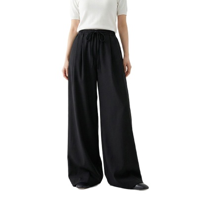 云长 春夏薄款系带阔腿裤女仿亚麻空气感休闲裤日系拖地长裤批发