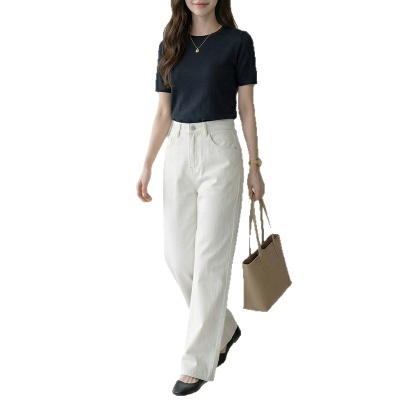 云长 全棉直筒牛仔裤女春季新款薄款休闲裤高腰显瘦长裤现货批发