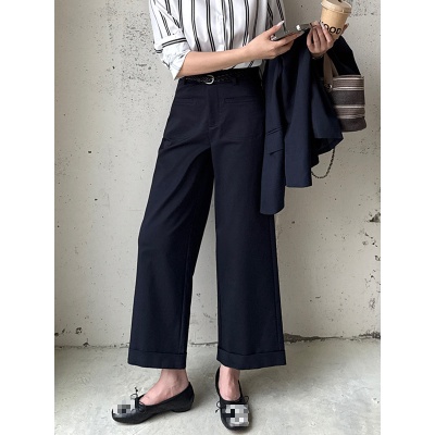 云长 卷边直筒阔腿裤女工装版型春季小个子显瘦窄版九分裤 K0088
