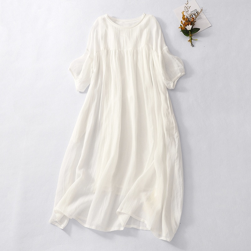 超仙白色宽松文艺苎麻连衣裙女高端气质仙气飘逸长裙裙子2023夏款