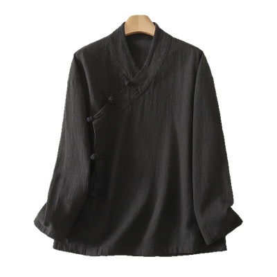 实拍新中式休闲上衣女中式盘扣斜襟长袖衬衫禅修居士服茶服开衫