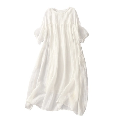 超仙白色宽松文艺苎麻连衣裙女高端气质仙气飘逸长裙裙子2023夏款