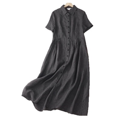 实拍2025夏季新款棉麻气质连衣裙女韩版设计感小众衬衫裙高级感