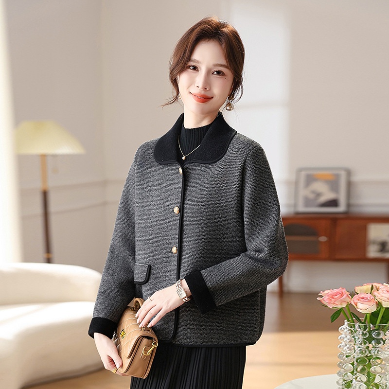 2025翻领开衫秋季新款妈妈百搭外套时尚针织开衫女上衣中年外搭