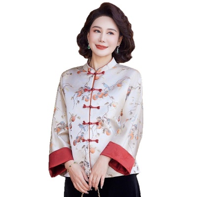 新中式秋季国风妈妈外套2025新款气质优雅中老年碎花上衣一件代发