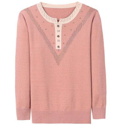 妈妈装春秋新款长袖洋气打底衫上衣40岁50中老年女宽松毛衣针织衫