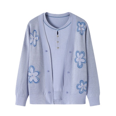 2026新款上衣服中老年春秋针织开衫套装妈妈春装洋气毛衣中年女装