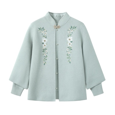 新中式妈妈秋装针织衫上衣两件套洋气中老年秋冬国风刺绣毛衣外套