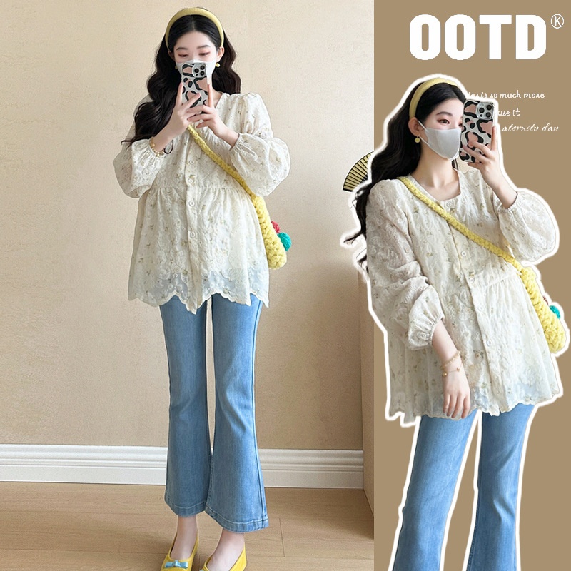 孕妇上衣2025春装新款韩版甜美刺绣宽松显瘦百搭可哺乳长袖娃娃衫