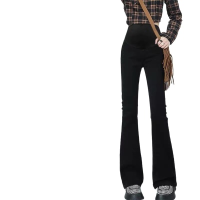 孕期穿搭2026春季新品高腰托腹弹力喇叭裤小个子外穿孕妇装牛仔裤