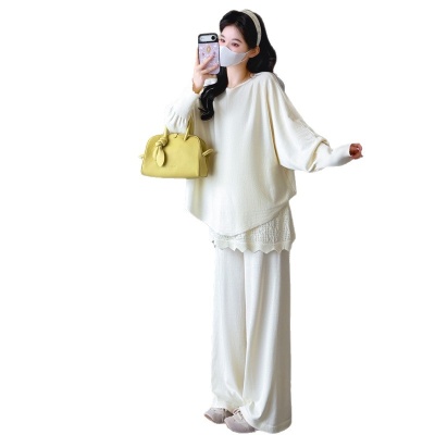 孕期穿搭春季新品宽松蝙蝠袖上衣屁帘裙裤韩系慵懒风显瘦孕妇套装