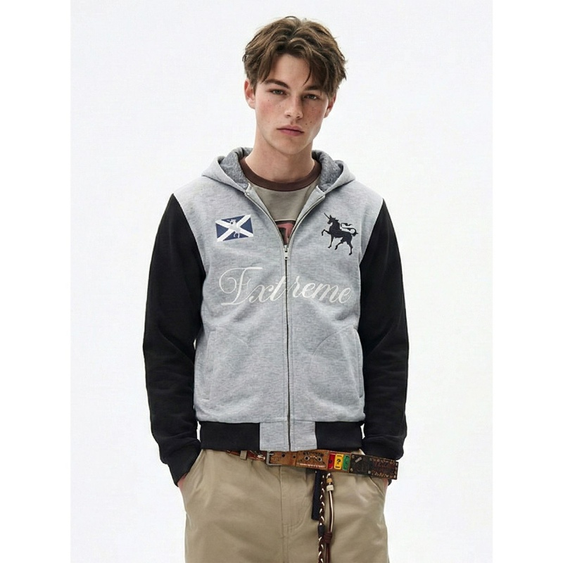 易盛易 370g战马绣花美式复古撞色通勤休闲宽松连帽卫衣外套男女