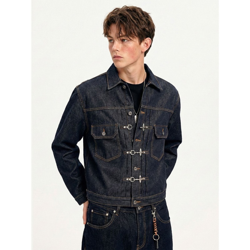 易盛易 美式复古龙虾扣cleanfit短宽boxy原牛色牛仔外套夹克上衣