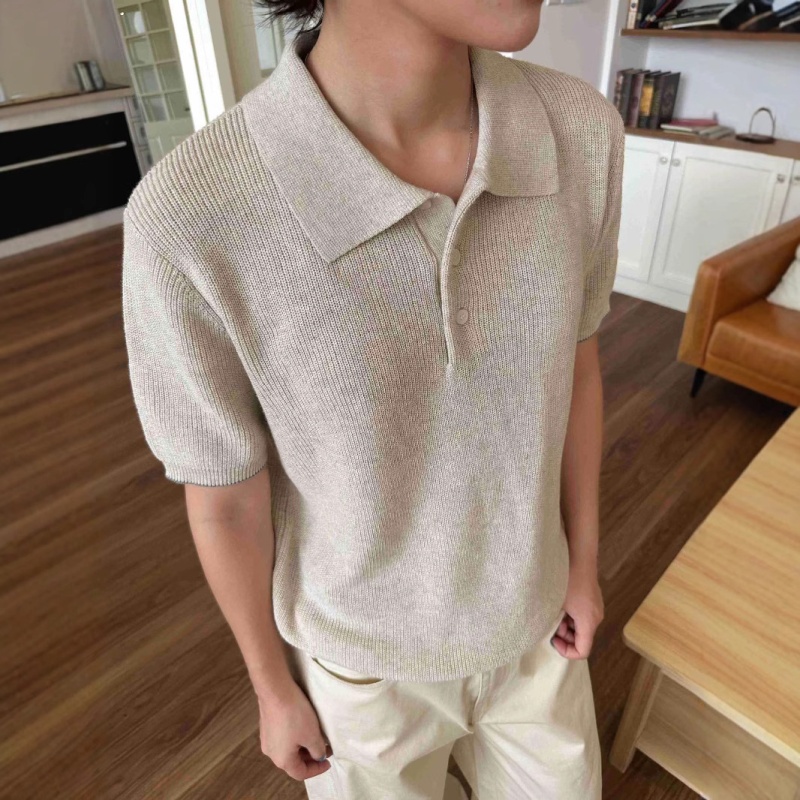 EME男装 新贵高奢夏季针织棉麻花纱老钱松弛透气polo短袖针织衫