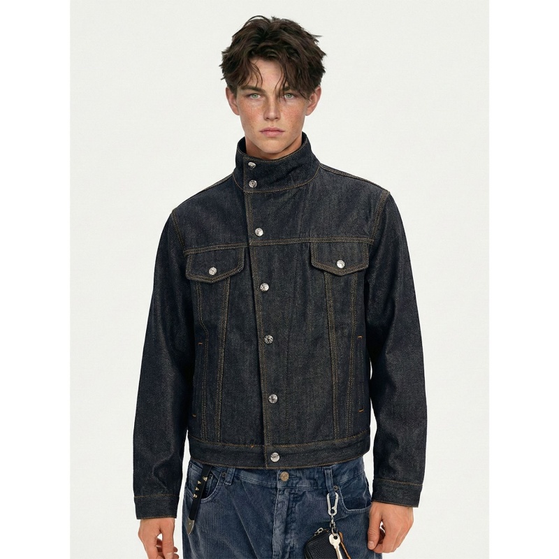 EME易盛易廓形设计感立领boxyfit通勤休闲原牛色牛仔外套夹克上衣