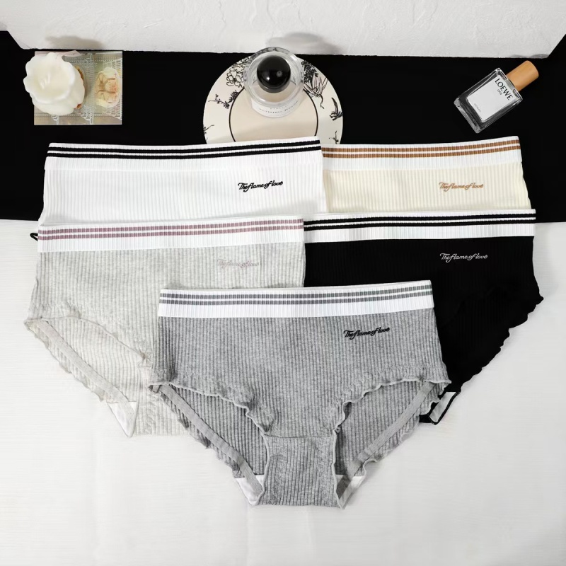 坦克绒撞色腰带棉质亲肤罗纹木耳边舒适少女中腰简约时尚三角内裤