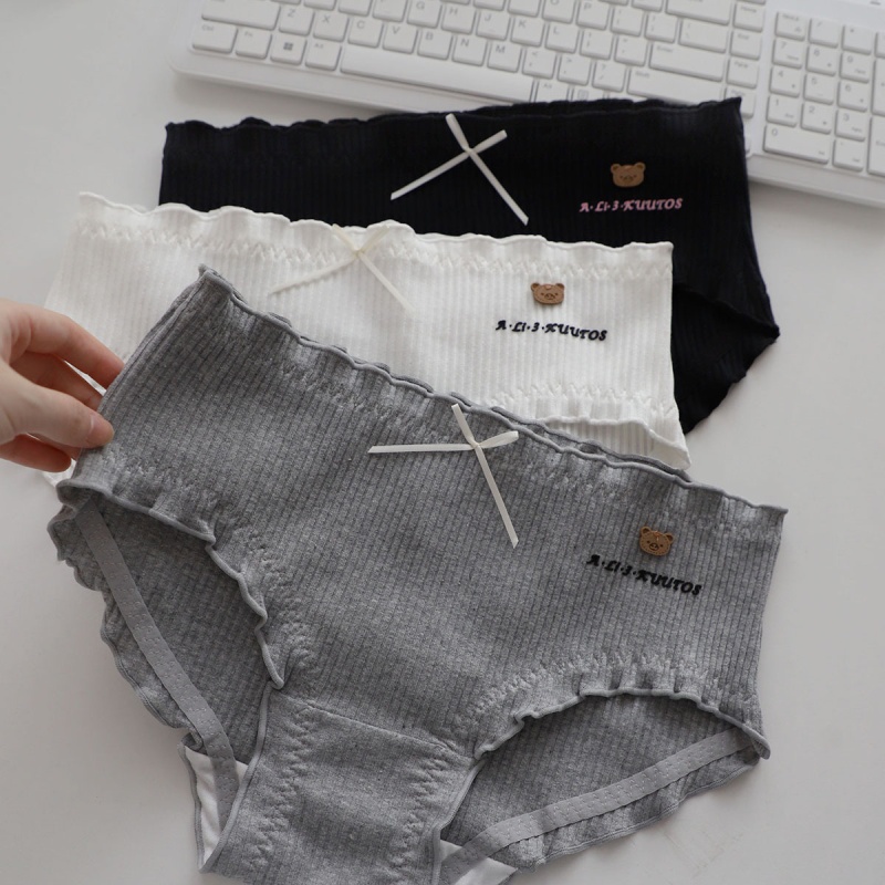 可爱呆萌小棕熊螺纹精梳棉中腰大码棉内裤学生时尚棉裤头少女底裤