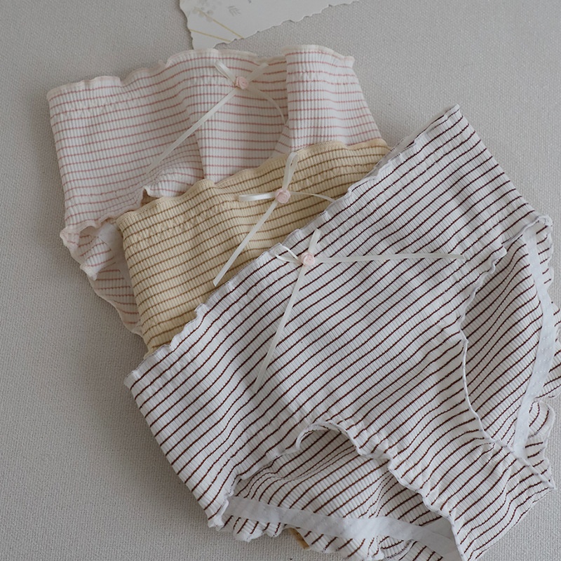 治愈系韩式可爱Gao颜值细条纹少女三角内裤棉透气中腰内裤女士新