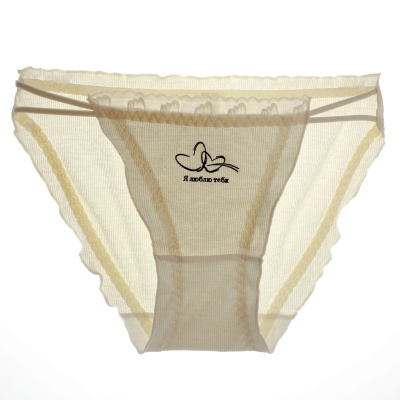 in细螺纹棉少女双爱心滴胶学生底裤透气中腰女士三角吊带蕾丝裤头