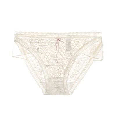 浪漫柔软纯欲法式美人轻薄性感泡泡蕾丝三角裤米杏无痕高开叉内裤