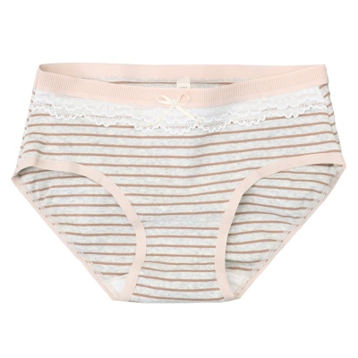 时尚棉多彩条纹性感蕾丝花边坦克绒锦纶高弹腰带中腰少女三角内裤