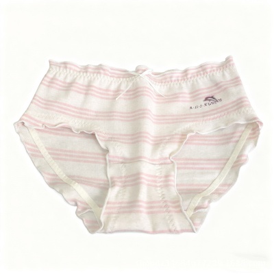 时尚棉质爽条纹可爱海豚字母印花青春高弹木耳边少女中腰三角内裤