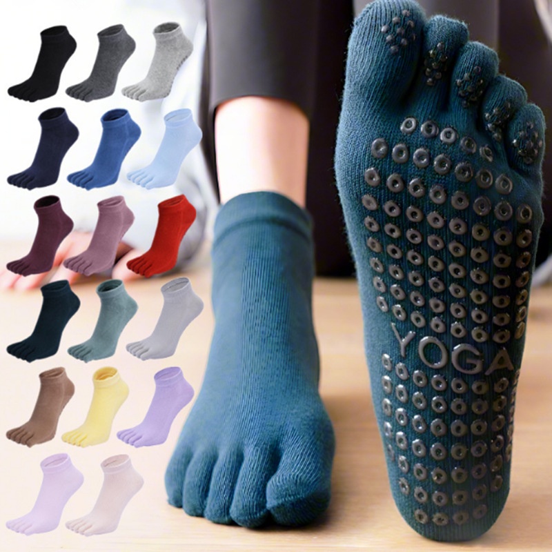 跨境女士精梳棉五指袜防滑点胶透气舞蹈运动健身专业普拉提瑜伽袜