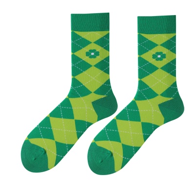 亚马逊跨境wish四叶草条纹袜子圣帕特里克节厚中筒袜吸汗透气棉袜