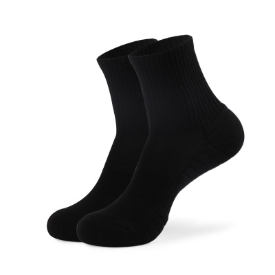 跨境纯棉运动袜毛巾底加厚男篮球纯色透气舒适网孔跑步袜子吸汗