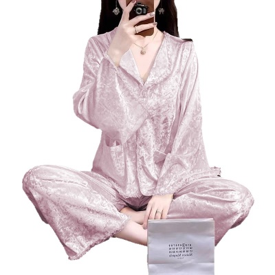 春季新款金丝绒开衫长袖可外穿时尚风家居服套装保暖睡衣女